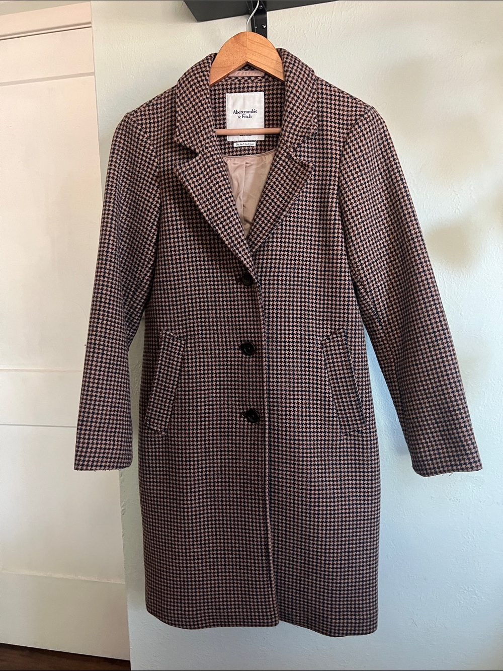 Abercrombie & Fitch Dad Coat Wool-Blend Brown Houndstooth Small Petite